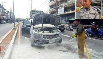 Возгорание автомобиля создало пробку возле рынка Буффало в Южной Паттайе