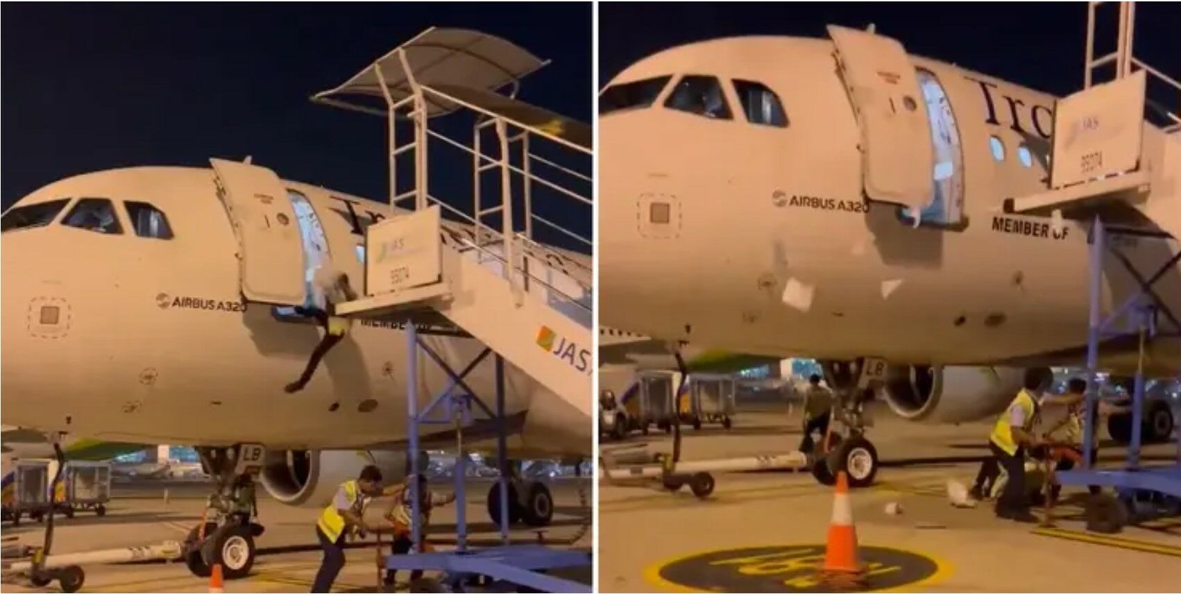 Индонезия: сотрудники авиакомпании покидают Airbus A320 (видео)