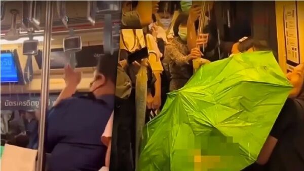 Мокрый и дикий: пассажиры пригородной электрички попали под неожиданный ливень (видео)