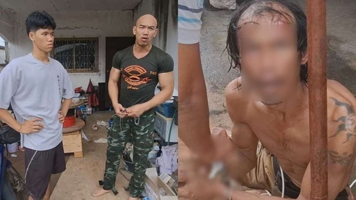 Вор пойман, привязан к столбу после неудачной попытки ограбления