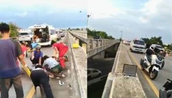 При крушении на мосту в Накхонратчасиме мотоциклисту оторвало ногу