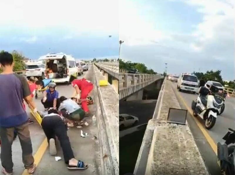 При крушении на мосту в Накхонратчасиме мотоциклисту оторвало ногу