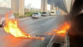 Возгорание автомобиля на перекрестке в Бангкоке привело к хаосу и задержкам