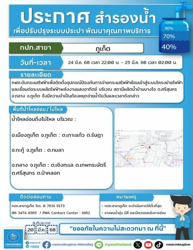 За ночь на Пхукете дважды снизится уровень воды