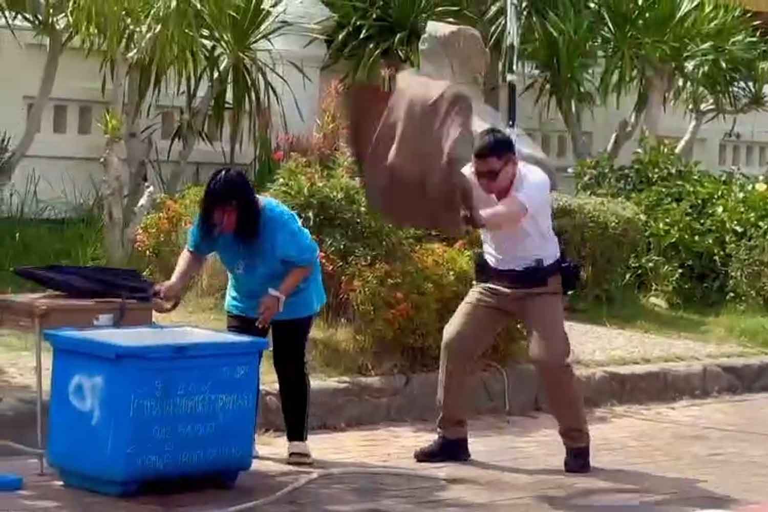 Полицейский спас женщину от роя пчел в знаменитом храме