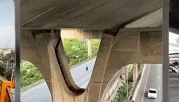 Бетонный хаос: маньяк сбрасывает плиту с моста Банг На в Бангкоке