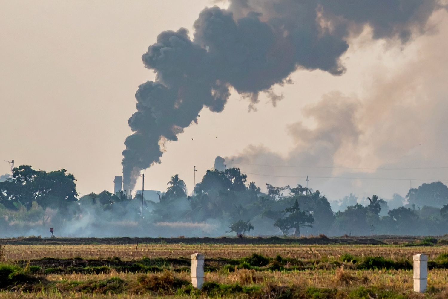 Жители используют электрические вентиляторы в знак протеста против испарений угольного завода