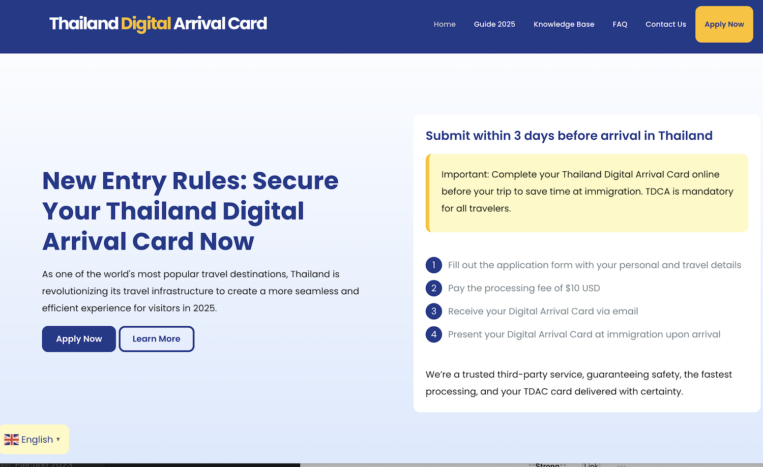 Предупреждение на веб-сайте о поддельной цифровой карте прибытия в Таиланд