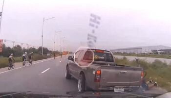 cyclist injured after being hit by pickup, flung off road