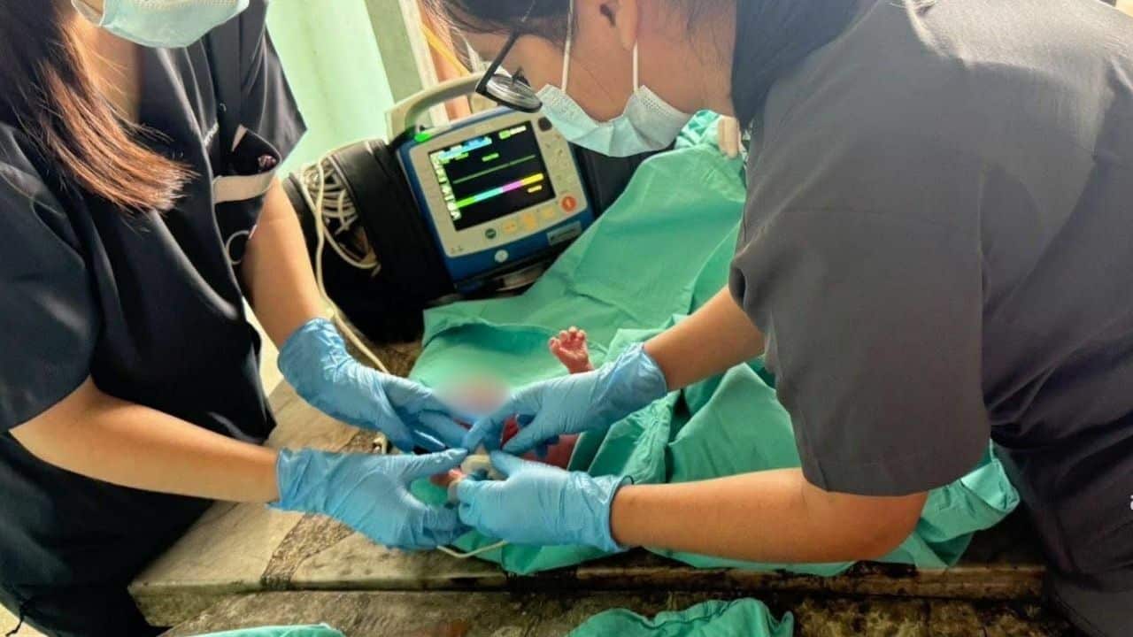 Новорожденный ребенок, брошенный в рюкзаке на мосту в Самут Пракане