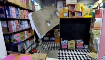 Ящерица-крот пробивается через потолок в магазине красоты в Аюттхая