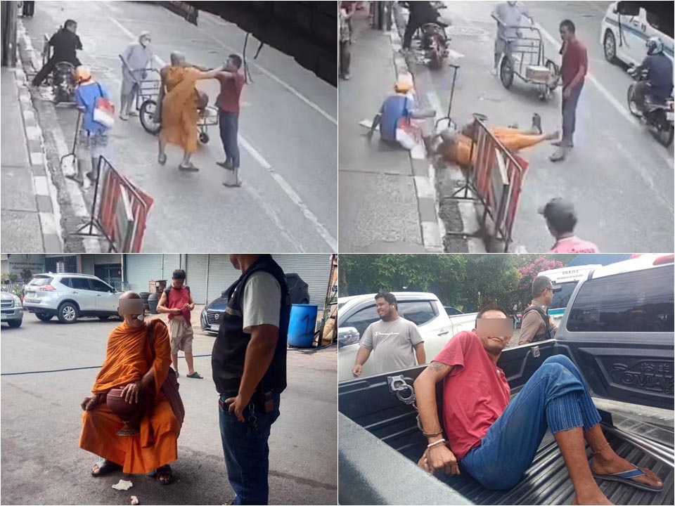 Вне рынка Пак Крет вспыхнула драка между монахом и мужчиной