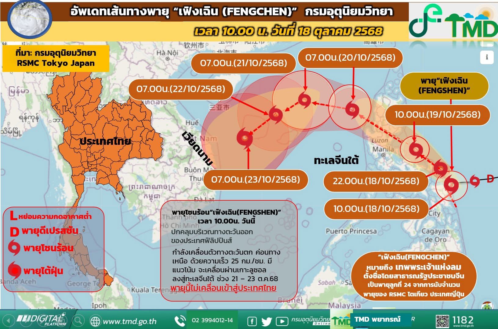 Тропический шторм Фэнчэнь приближается к Китаю и Вьетнаму, принося сильные северо-восточные ветры в Таиланд.