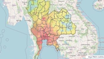 Красные уровни PM2.5 покрывают около одной трети Таиланда, включая Большой Бангкок.