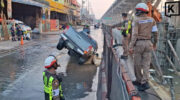 Разрушенная водопроводная труба обрушила дорогу Рама II в Самут-Сакхоне