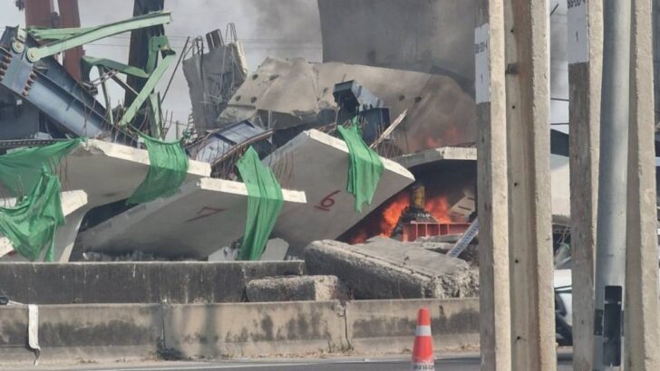 Рама II снова на дороге: Пожар вспыхнул на месте обрушения крана