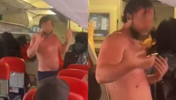 Российский мужчина выпрыгивает из самолета после посадки в аэропорту Бангкока