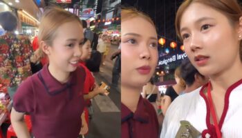 Тайская женщина предупреждает других о порезах сумок в китайском квартале Бангкока