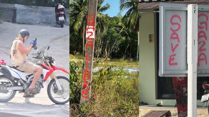 Турист распылил «СОХРАНИТЕ ГАЗУ» в 40 местах на Ко Пхангане, вызвав возмущение