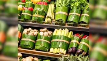 Супермаркет в Чианг Мае использует банановые листья в качестве упаковки