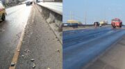 Разлив свиного жира приводит к тому, что 5 автомобилей скользят и врезаются на мосту Накхонпатома